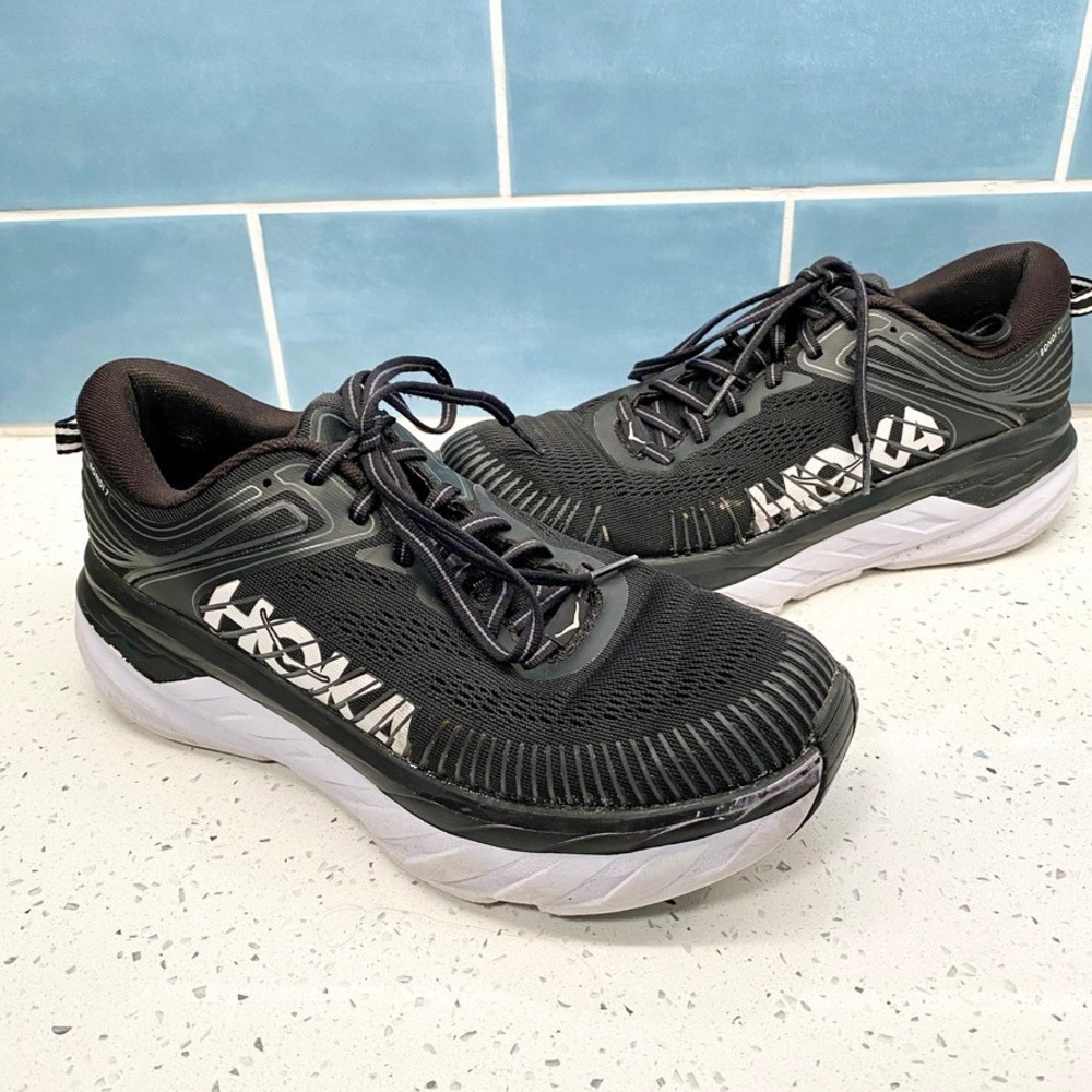 Hoka One One Bondi 7 Black White Athletic‎ Running Shoes Sneakers Men's Size 8